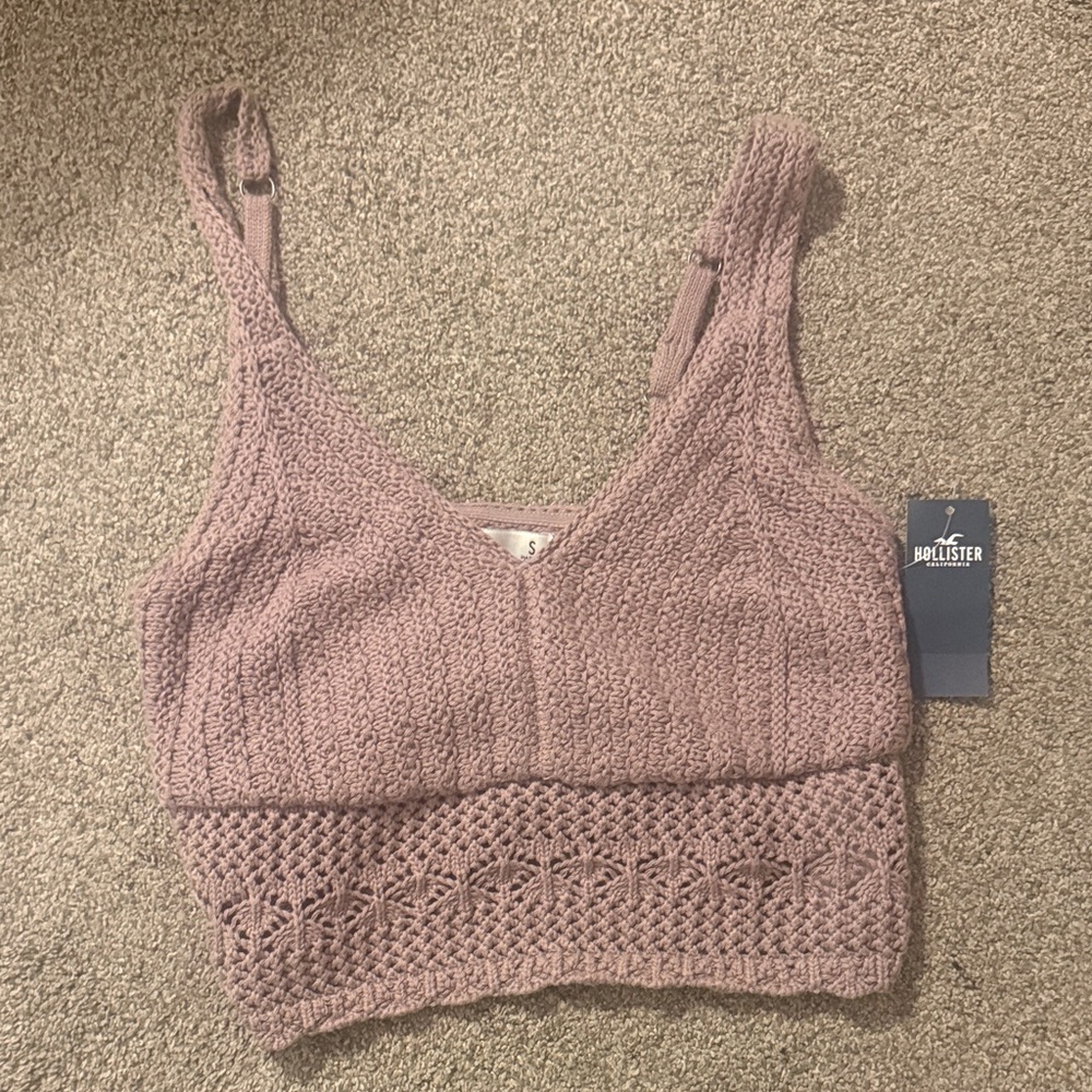 Hollister Dusty Rose Knit Crochet Crop Tank